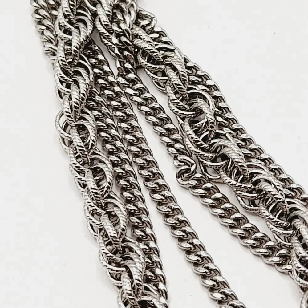 Vintage Monet 54 Inch Triple Strand Silver Tone Chain Necklace Layering
